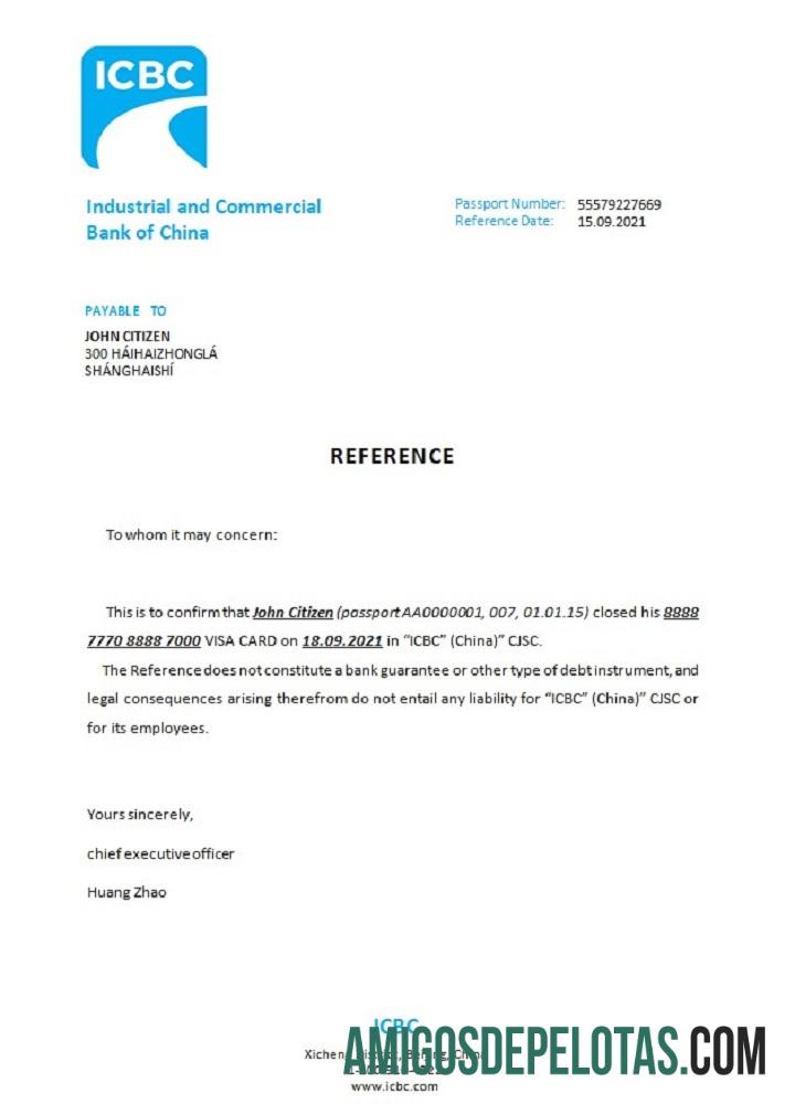 Referência de fechamento de banco industrial e comercial da China amostra